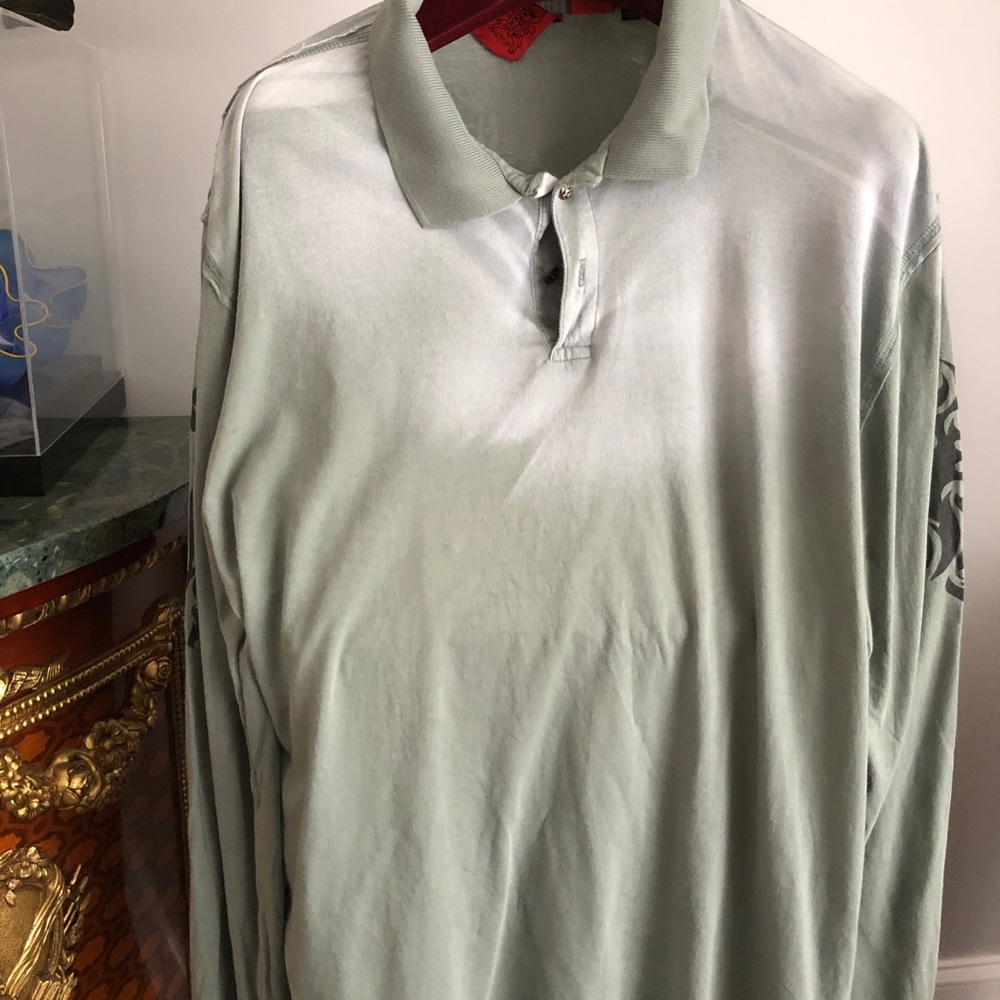 Men’s Grey cotton Long Sleeve Polo Shirt,Sz.L,Mint